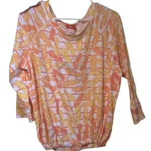 Hearts of Palm Orange and Yellow Patterned Top- size Large